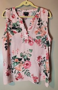 Liz Claiborne Pink Floral Sleeveless V-Neck Blouse XL
